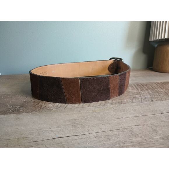 Vtg Yves Saint Laurent Patchwork Suede Split Cowhide Chunky Statement Belt Boho main image 8